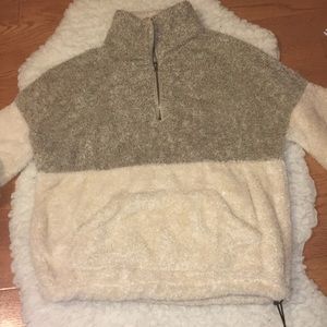 Two-toned Quarter Zip Drawstring Sherpa